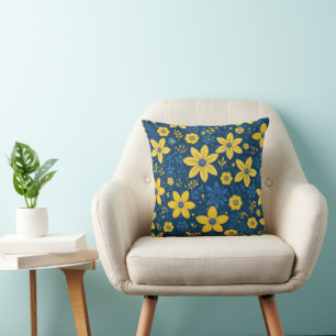 Blau Gelb Blume Einfach schön Kissen