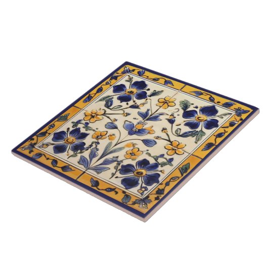 Blau-Gelb-Blume Fliese (Seite)