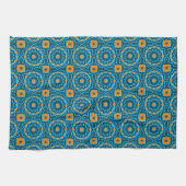 Blau & Gelb Elegantes Boho Geometrisches Muster Geschirrtuch (Horizontal)
