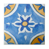 Blau & Gelb Farbe Mittelmeer Gemustert Fliese (Vorderseite)