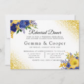 Blau-gelb gestrichene blumengelbe Probe Abendessen Einladung (Vorderseite)