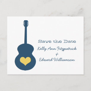 Blau/Gelb Gitarrenherz Save the Date Postkarte