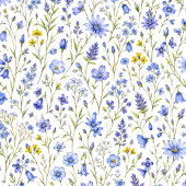 Blau Gelb Grün Aquarell Wildblumen Muster Tischdecke