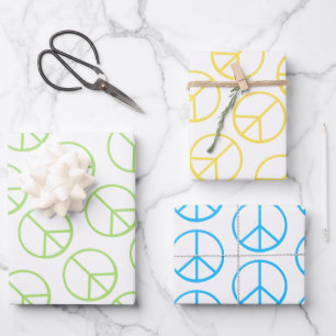 Blau Gelb Grün Friedenszeichen Geschenkverpackung  Geschenkpapier Set