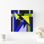 Blau, gelb, grün geometrische Formen Quadratische Wanduhr (Zuhause)