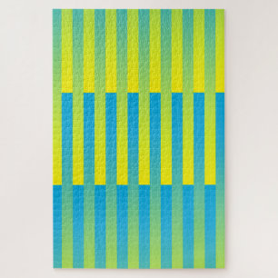 Blau Gelb Grün Gestreiftes Muster Puzzle