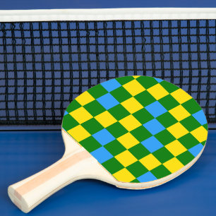 Blau Gelb Grün Kariertes Musterdesign Tischtennis Schläger