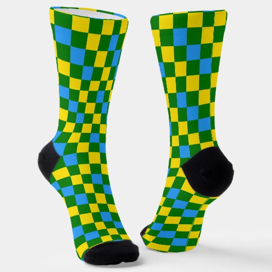 Blau Gelb Grün Karomuster Design Socken (Gewinkelt)