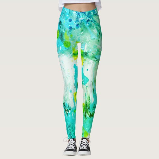Blau-gelb-grün Moderne Elegant Abstrakt Leggings (Vorderseite)