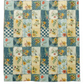 Blau Gelb Grün Patchworkdecke Floral Retro Duschvorhang (Vorderseite)