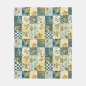 Blau Gelb Grün Quilt Patchwork Gingham Floral Fleecedecke (Vorderseite)