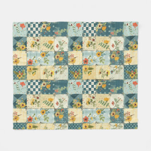 Blau Gelb Grün Quilt Patchwork Gingham Floral Fleecedecke