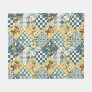 Blau Gelb Grün Quilt Patchwork Gingham Floral Fleecedecke