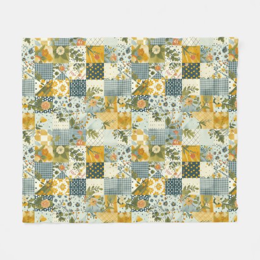Blau Gelb Grün Quilt Patchwork Gingham Floral Fleecedecke (Vorderseite (Horizontal))