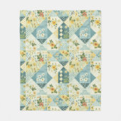Blau Gelb Grün Quilt Patchwork Gingham Floral Fleecedecke (Vorderseite)