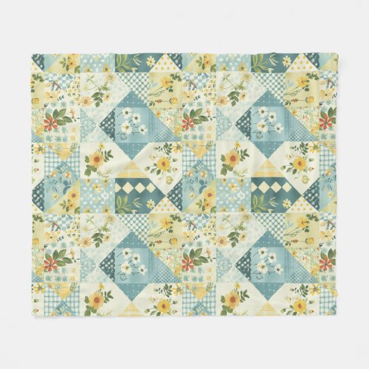 Blau Gelb Grün Quilt Patchwork Gingham Floral Fleecedecke (Vorderseite (Horizontal))