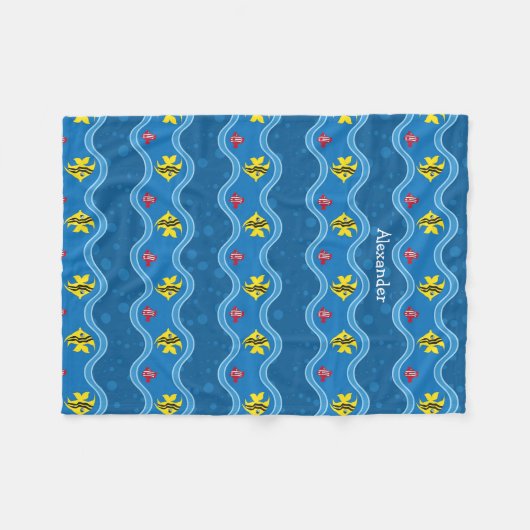Blau gelb hier Fishy Kids Fleecedecke (Vorderseite (Horizontal))