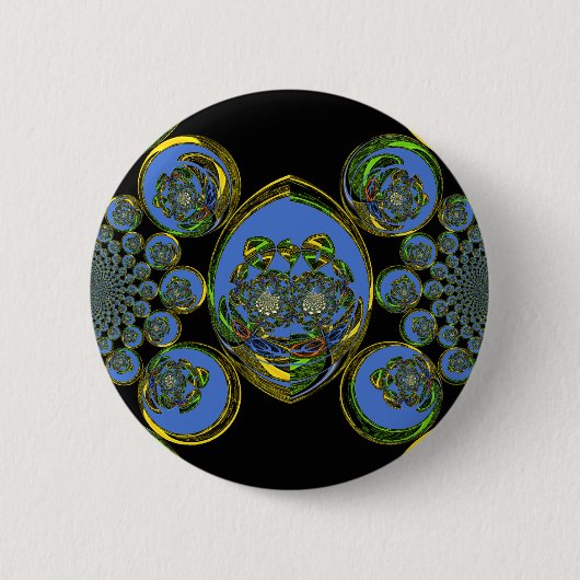 Blau-Gelb-Kaleidoskop Kunstdrucke Button (Vorderseite)