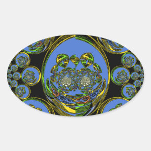 Blau-Gelb-Kaleidoskop Kunstdrucke Ovaler Aufkleber