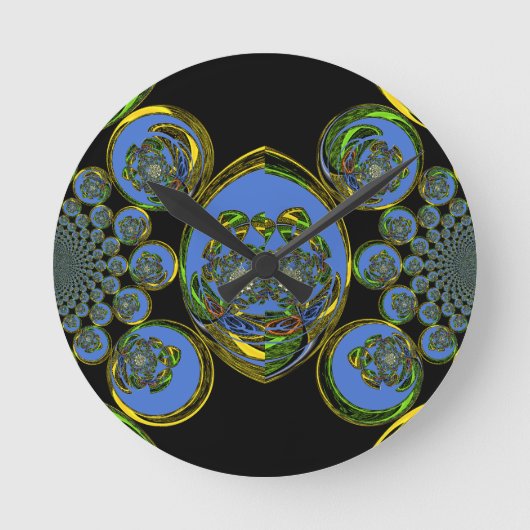 Blau-Gelb-Kaleidoskop Kunstdrucke Runde Wanduhr (Vorderseite)