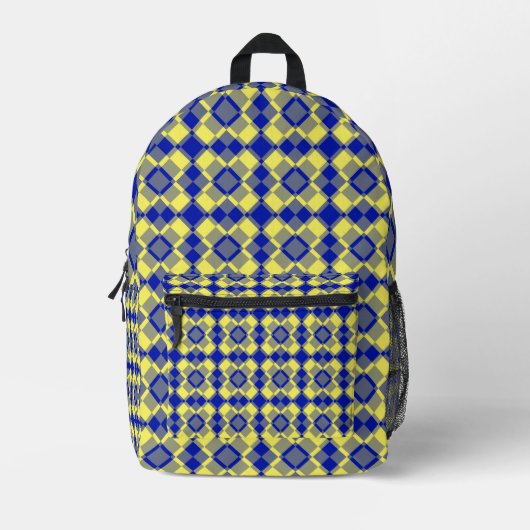 Blau Gelb Karo Argyle-Muster Bedruckter Rucksack (Vorderseite)