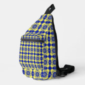 Blau Gelb Karo Argyle-Muster Crossbody Bag (Rechte Ecke)