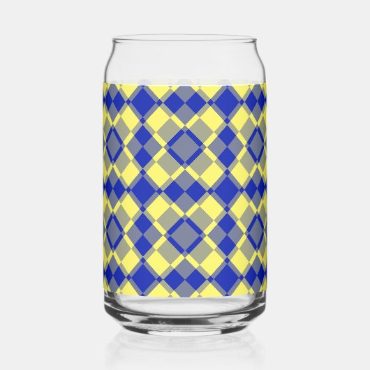 Blau Gelb Karo Argyle-Muster Dosenglas (Vorderseite)