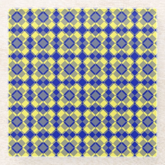 Blau Gelb Karo Argyle-Muster Glasuntersetzer (Vorderseite)
