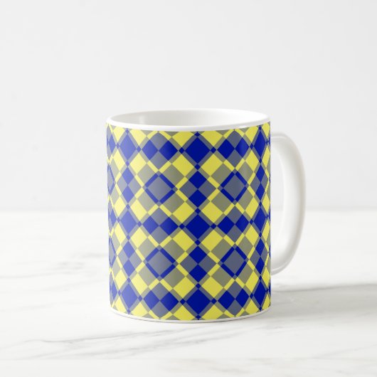 Blau Gelb Karo Argyle-Muster Kaffeetasse (VorderseiteRechts)