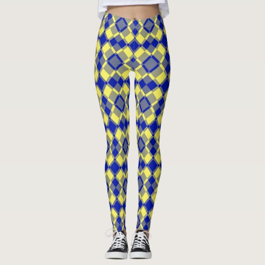 Blau Gelb Karo Argyle-Muster Leggings (Vorderseite)