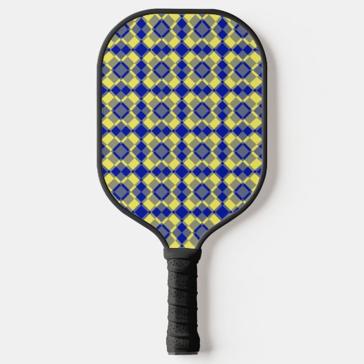 Blau Gelb Karo-Argyle-Muster Pickleball Schläger (Vorderseite)