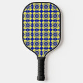 Blau Gelb Karo-Argyle-Muster Pickleball Schläger (Rückseite)