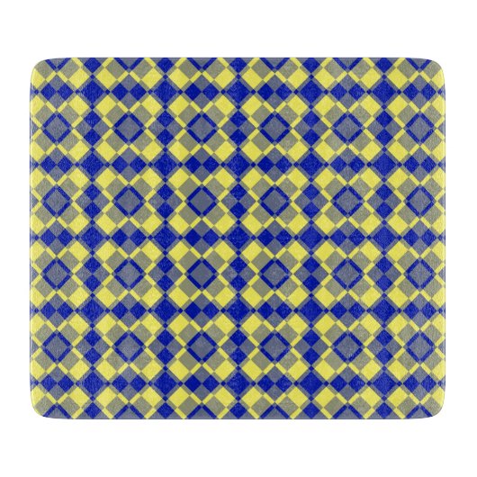 Blau Gelb Karo Argyle Muster Schneidebrett (Vorderseite)