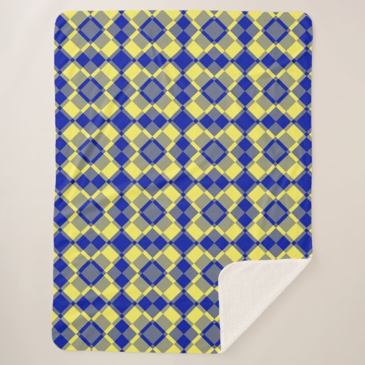 Blau Gelb Karo Argyle-Muster Sherpadecke (Vorderseite)