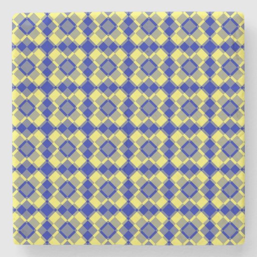 Blau Gelb Karo Argyle-Muster Steinuntersetzer (Vorderseite)