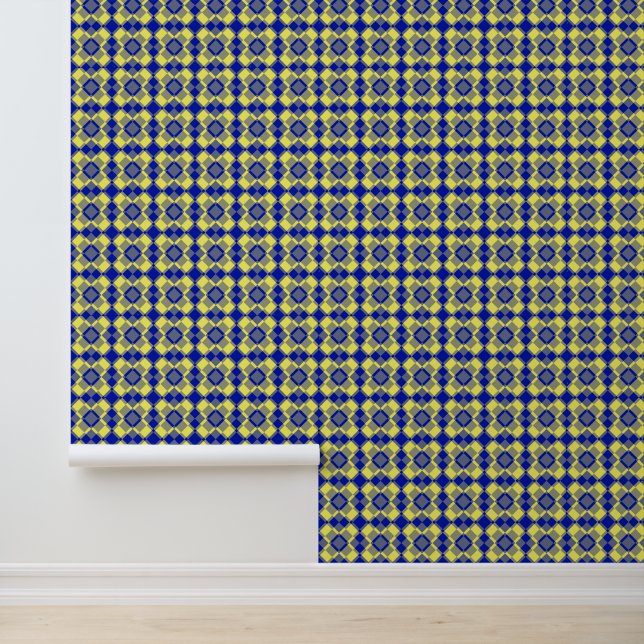 Blau Gelb Karo Argyle-Muster Tapete (Anwendung)