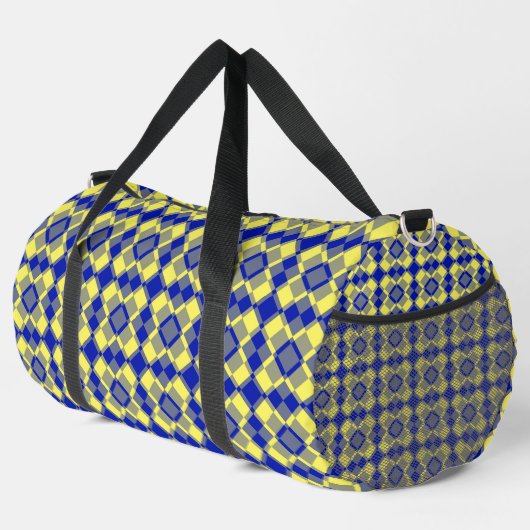 Blau Gelb Karo Argyles Muster Groß Duffle Bag (Rechte Ecke)