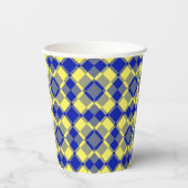 Blau Gelb Karo Argyles Muster Pappbecher (Rückseite)