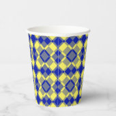 Blau Gelb Karo Argyles Muster Pappbecher (Rechts)