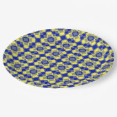 Blau Gelb Karo Argyles Muster Pappteller (Schrägansicht)