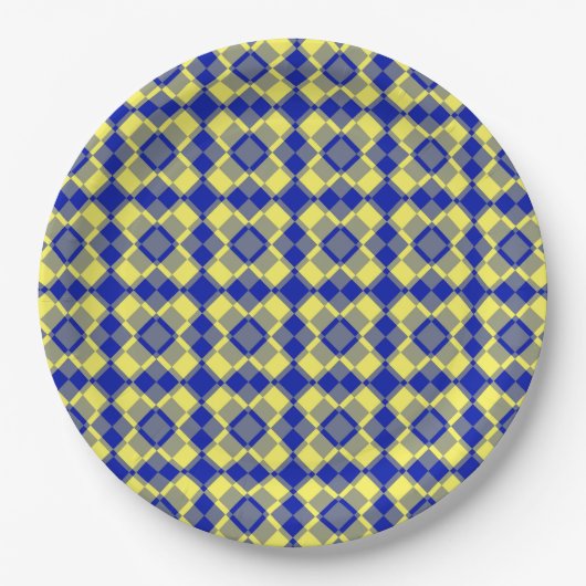 Blau Gelb Karo Argyles Muster Pappteller (Vorderseite)