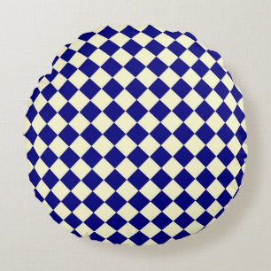 Blau Gelb Karo Diamantmuster  Rundes Kissen