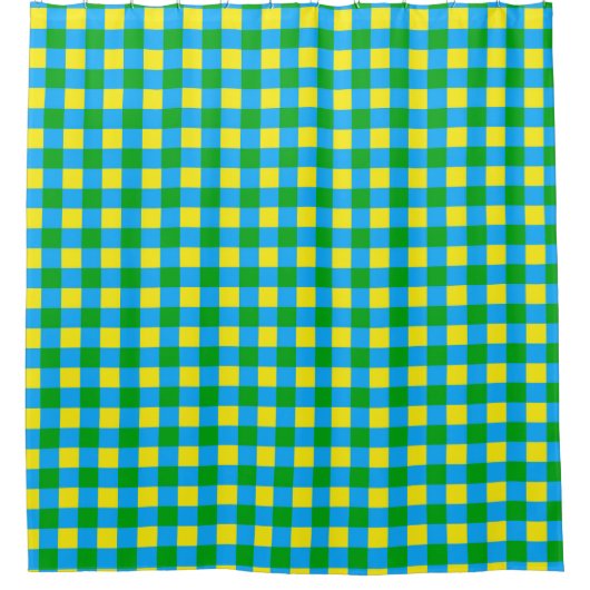 Blau-Gelb-Karo Kariertes Muster Duschvorhang (Vorderseite)