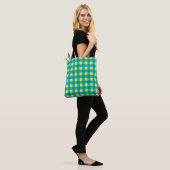 Blau-Gelb-Karo Kariertes Muster Tasche (Am Model)