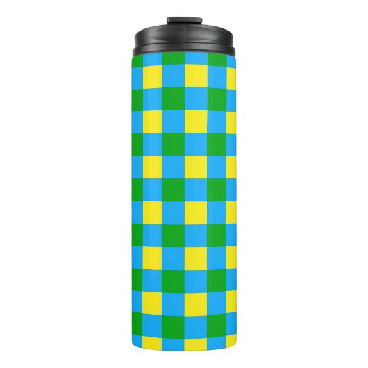 Blau-Gelb-Karo Kariertes Muster Thermosbecher (Vorderseite)