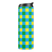 Blau-Gelb-Karo Kariertes Muster Thermosbecher (Nach links gedreht)