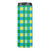 Blau-Gelb-Karo Kariertes Muster Thermosbecher (Rückseite)