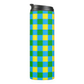 Blau-Gelb-Karo Kariertes Muster Thermosbecher (Nach rechts gedreht)