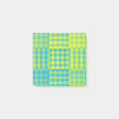 Blau Gelb Karo Patchworkmuster Post-it Klebezettel (Vorderseite)