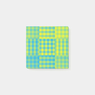 Blau Gelb Karo Patchworkmuster Post-it Klebezettel